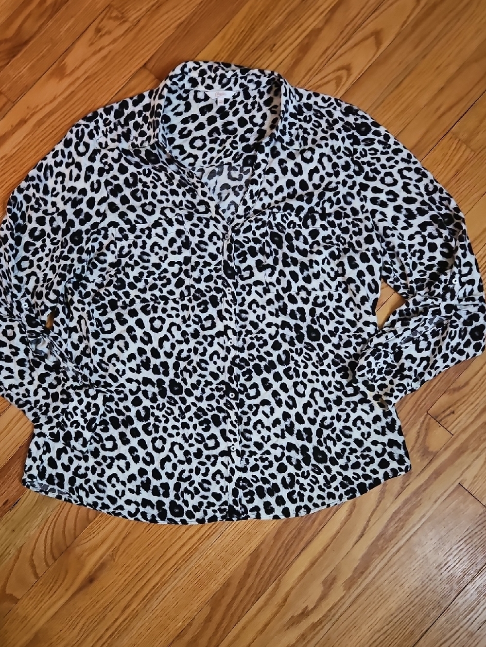 Candie's Black and White Leopard Print Button-Down Shirt